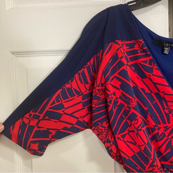 Sangria Womens Dress 3/4 Sleeve V Neck Knee Length Size 14 Red/Blue - Picture 3 of 16